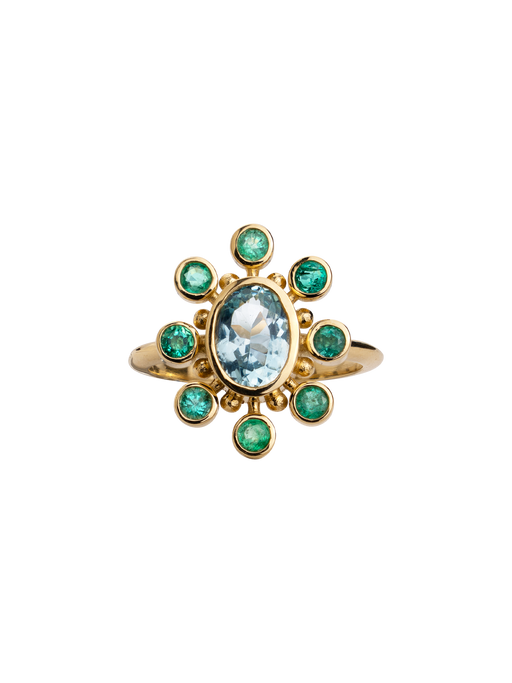 Aquamarine and emerald cosmos ring photo