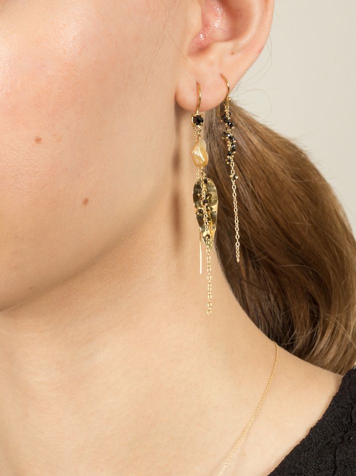 Ilya golden pearl and black diamond earrings