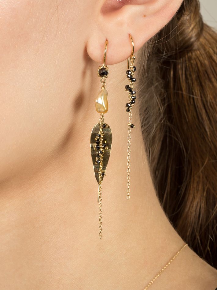 Ilya golden pearl and black diamond earrings