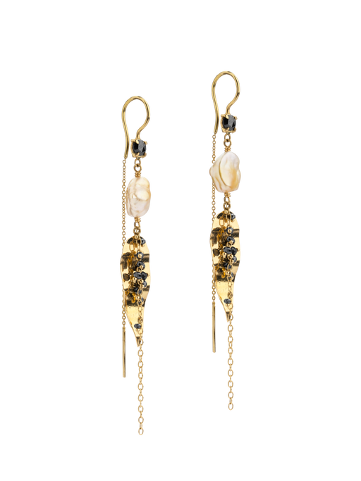 Ilya golden pearl and black diamond earrings photo