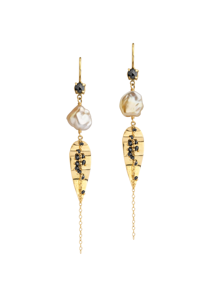 Ilya golden pearl and black diamond earrings