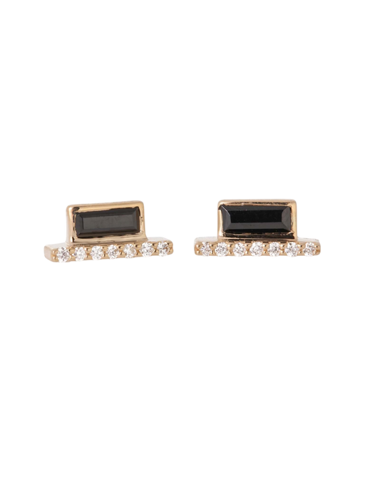 Double Micropave Diamond Black Spinel Cityscape Stud Earring photo