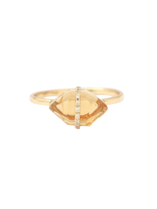 Micropave Bezel Wrapped Herkimer cut Citrine Ring photo