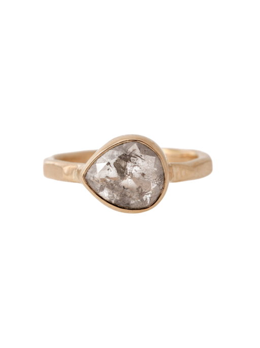 Rustic 18 Karat Gold Pear Diamond Ring photo