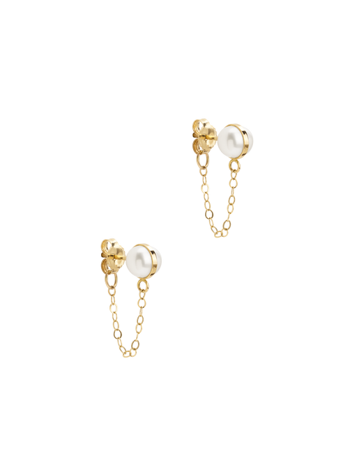 Bezel wrapped pearl chain earrings photo