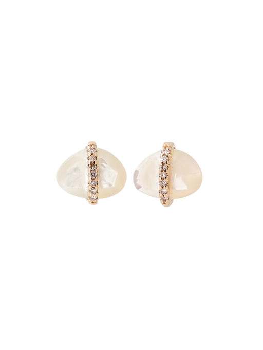 Diamond Bezel Wrapped Mother of Pearl Stud Earrings photo