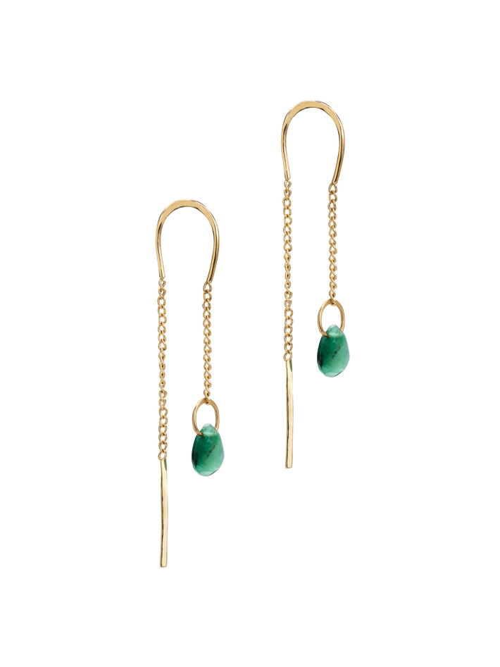 Pull through emerald drop earrings