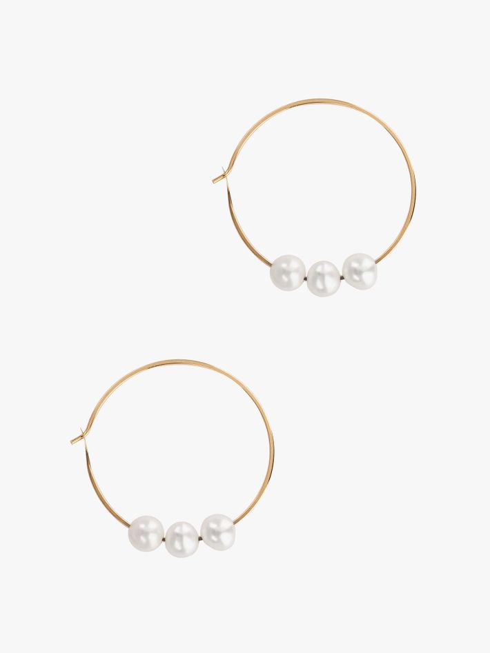 Large hoops with triple floating pearls