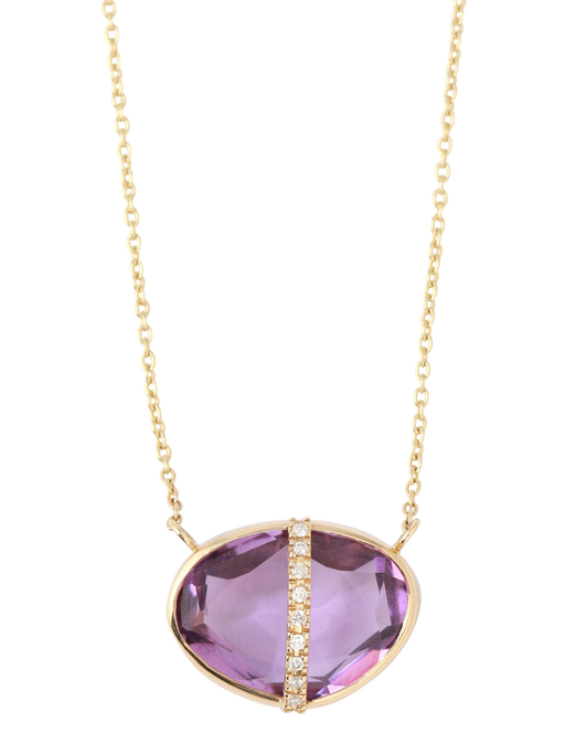 Diamond Bezel Wrapped Rose Amethyst Pendant Necklace photo