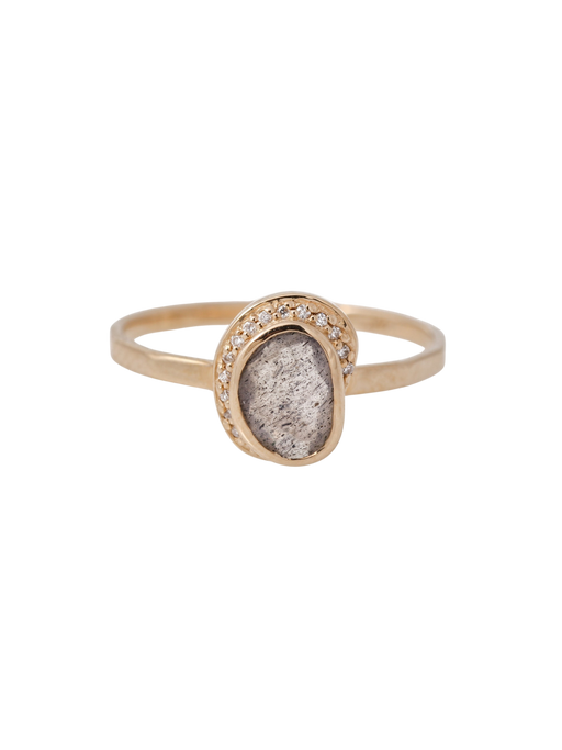 Small Freeform Labradorite Diamond Crescent Moon Ring photo