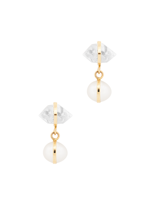 Pearl and herkimer diamond drop earrings photo