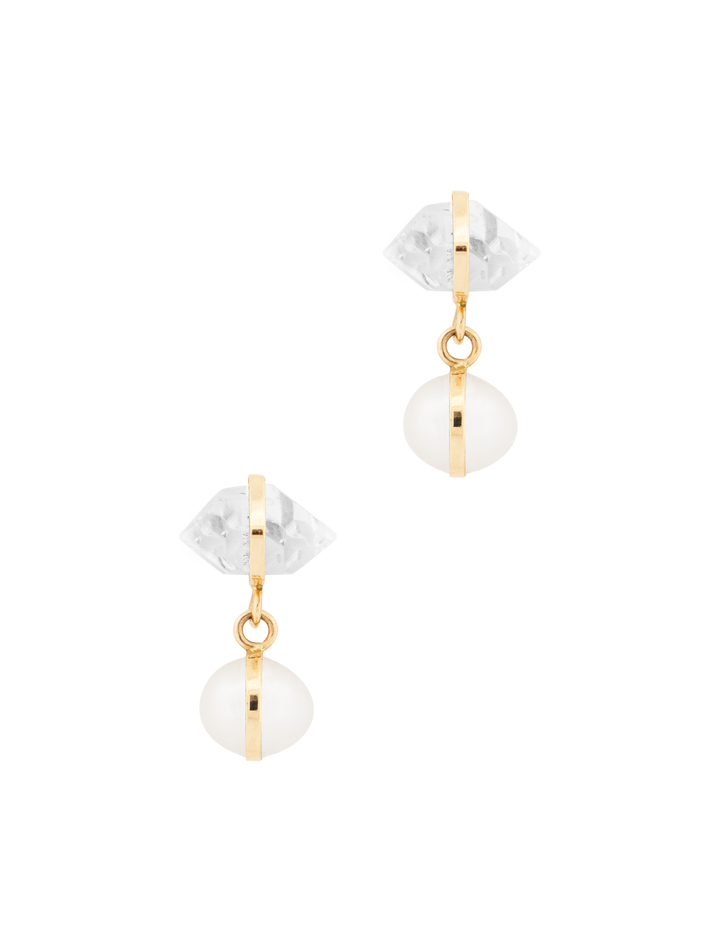 Pearl and herkimer diamond drop earrings