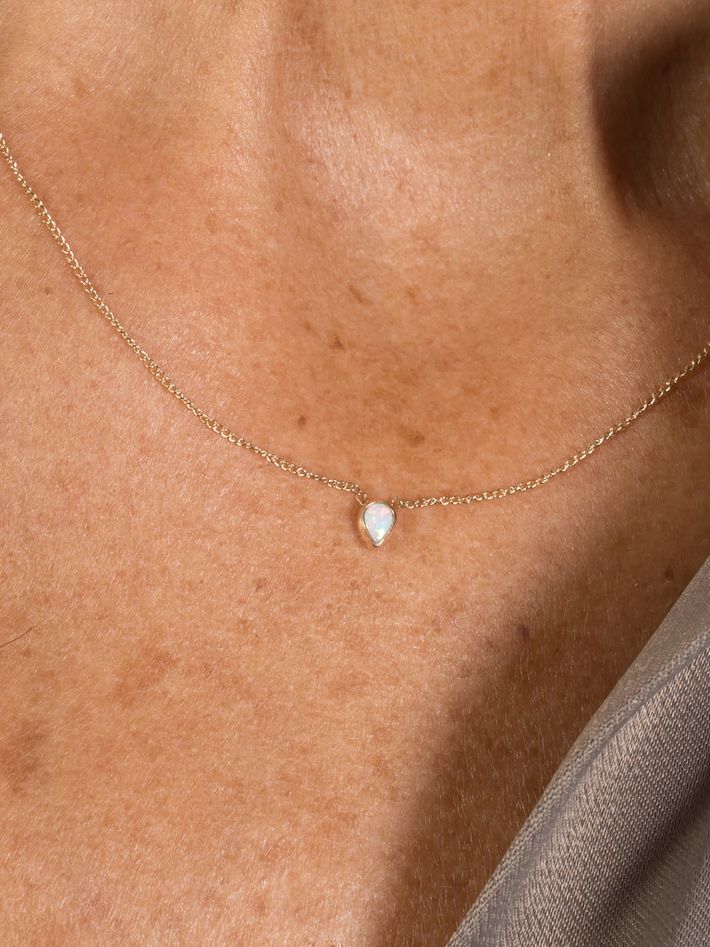 Tiny opal pear necklace
