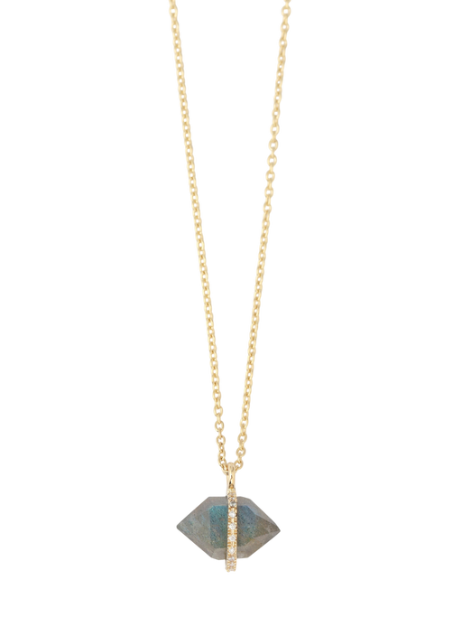 Micropave Bezel Wrapped Herkimer Cut Labradorite Pendant Necklace photo