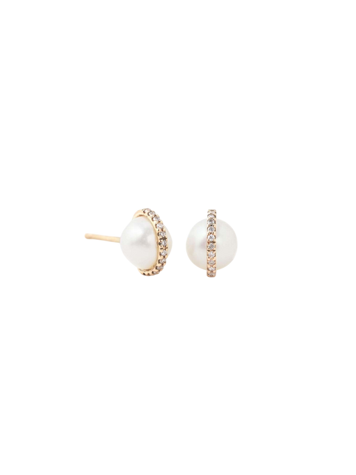 Micropave Bezel Wrapped Pearl Stud Earrings photo
