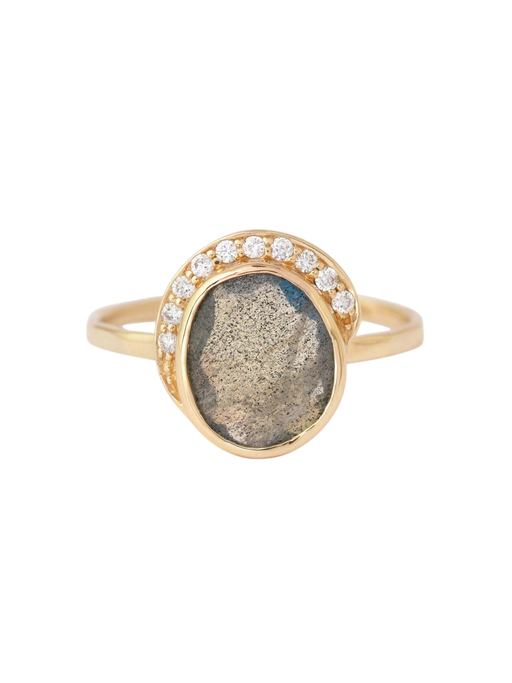 Freeform Labradorite Diamond Crescent Moon Ring photo