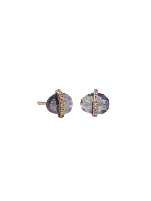 Diamond Bezel Wrapped Iolite Stud Earrings photo