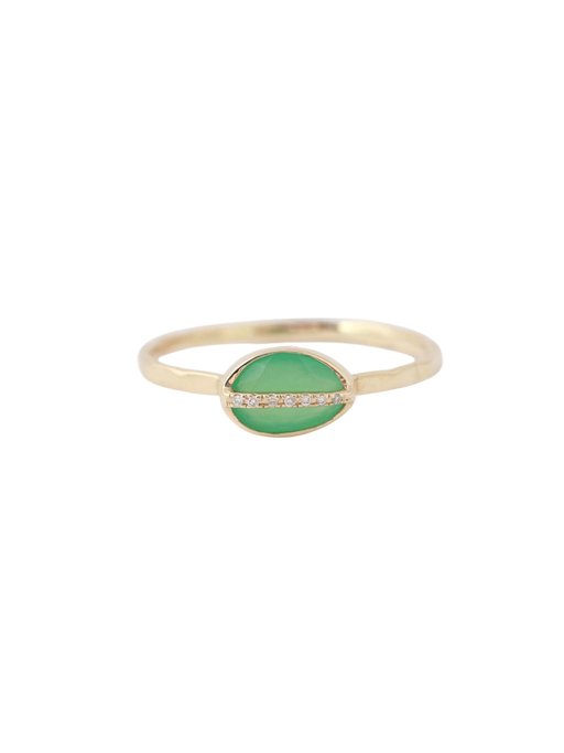 Large Micropave Bezel Wrapped Chrysoprase Ring photo