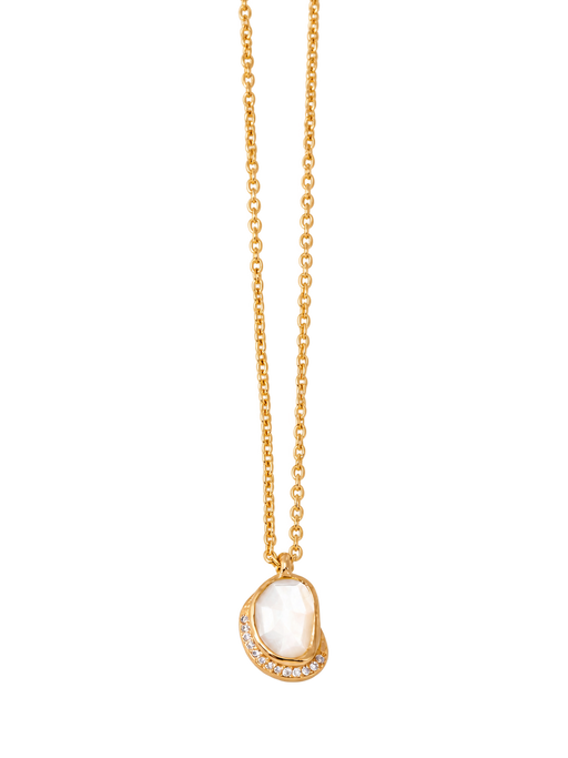Mother of Pearl Diamond Crescent Moon Pendant Necklace photo
