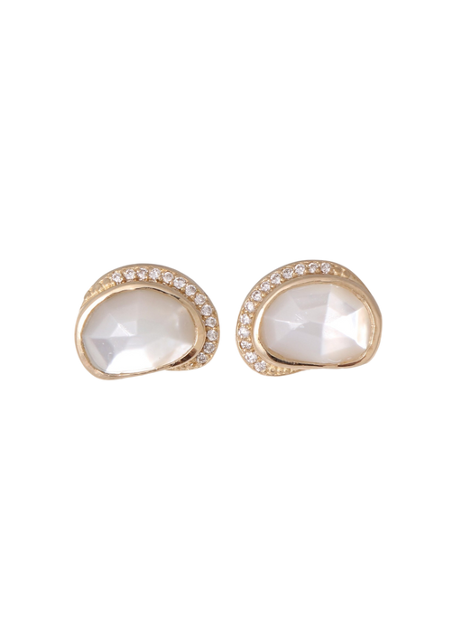 Mother of Pearl Diamond Crescent Moon Stud Earrings photo
