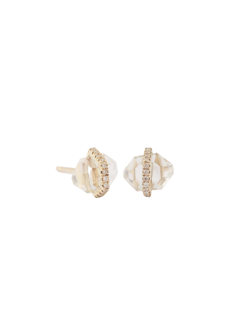 Diamond Wrapped  Herkimer Cut White Topaz Stud Earrings photo
