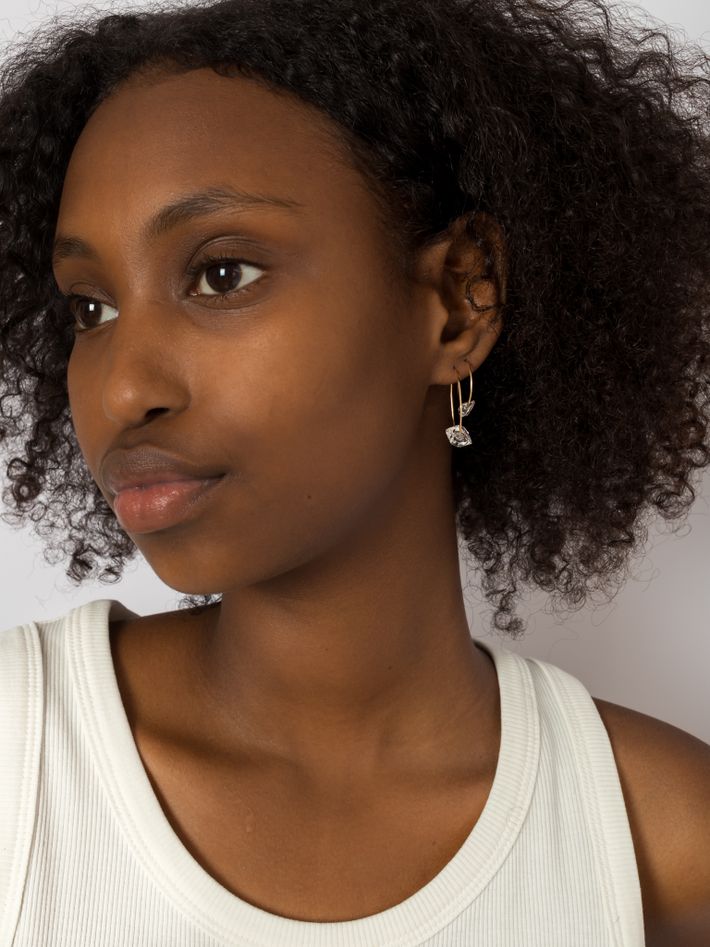 Medium hoops with floating herkimer diamond by Melissa Joy Manning