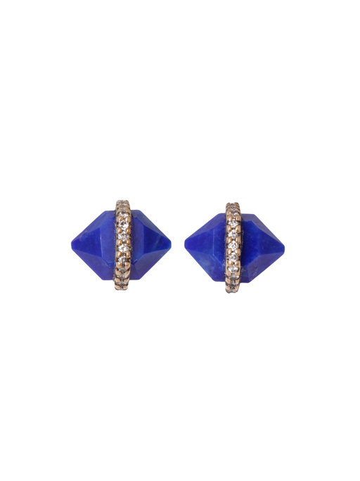 Diamond Wrapped Herkimer Cut Lapis Stud Earrings photo