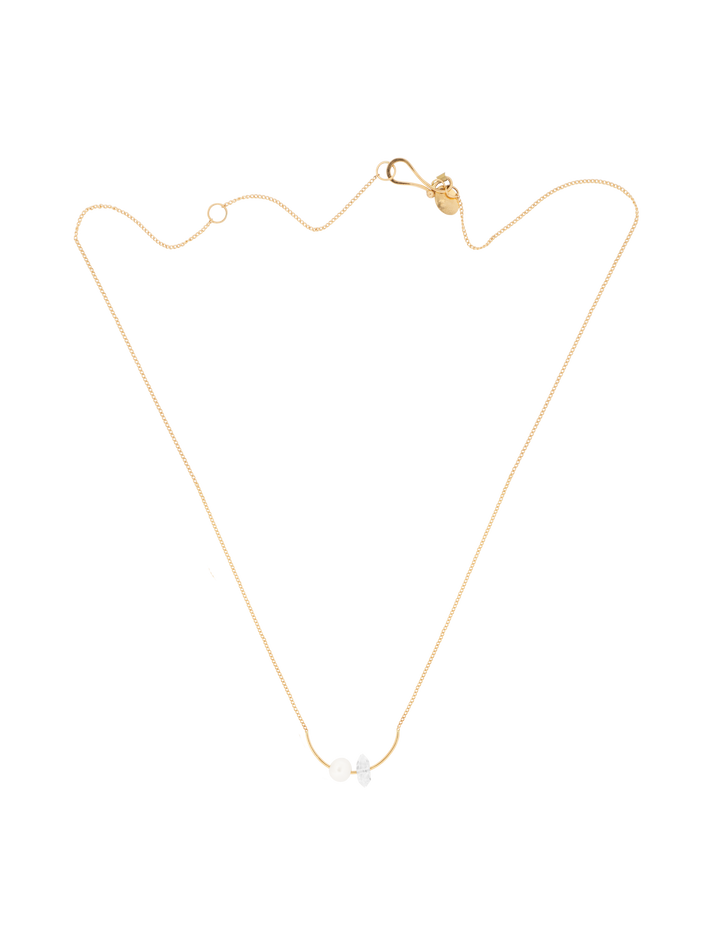 Herkimer diamond and pearl bar necklace