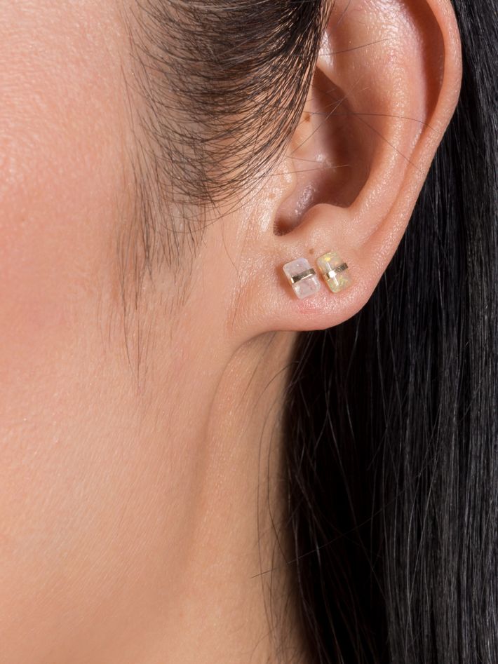 Bezel wrapped opal stud earring