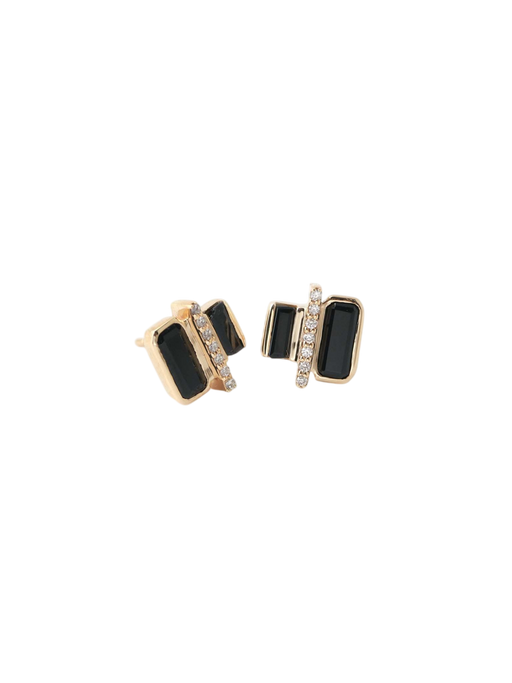 Cityscape Black Spinel and Diamond Tower Stud Earrings photo
