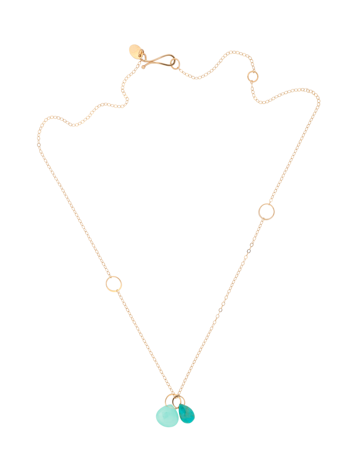 Turquoise and green chalcedony drop necklace