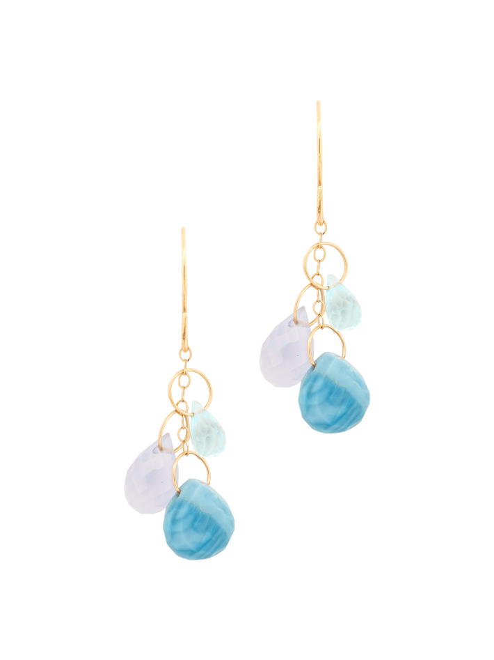 Blue tone triple drop chain earrings