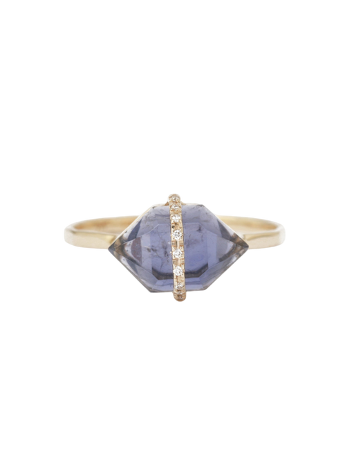 Micropave Bezel Wrapped Herkimer cut Iolite Ring photo