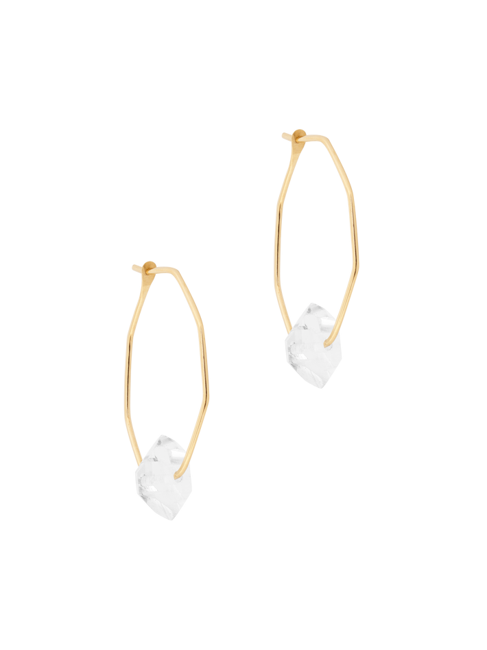 Herkimer shape hoops with floating herkimer diamond by Melissa Joy