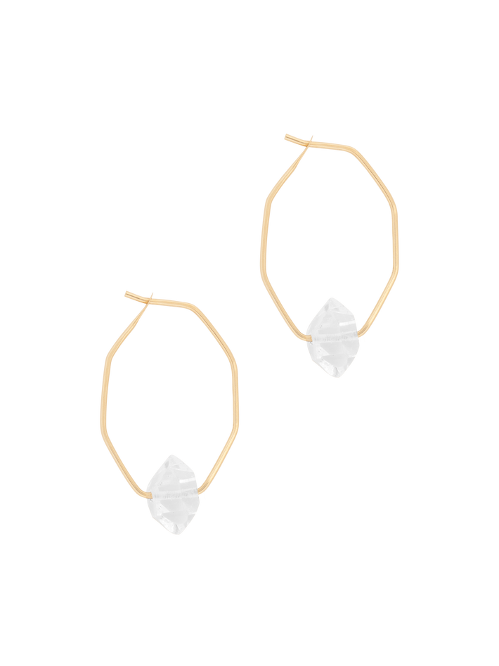 Herkimer shape hoops with floating herkimer diamond