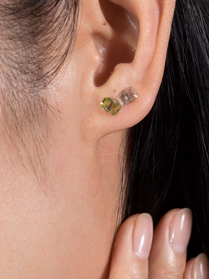 Bezel wrapped peridot stud earring