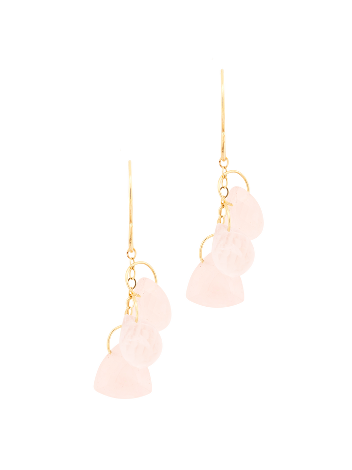 Rose quartz triple drop chain earrings
