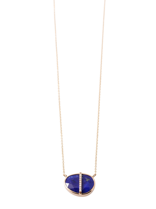 Diamond Bezel Wrapped Lapis Pendant Necklace photo