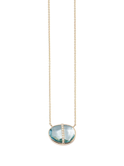 Diamond Bezel Wrapped Blue Topaz Pendant Necklace photo