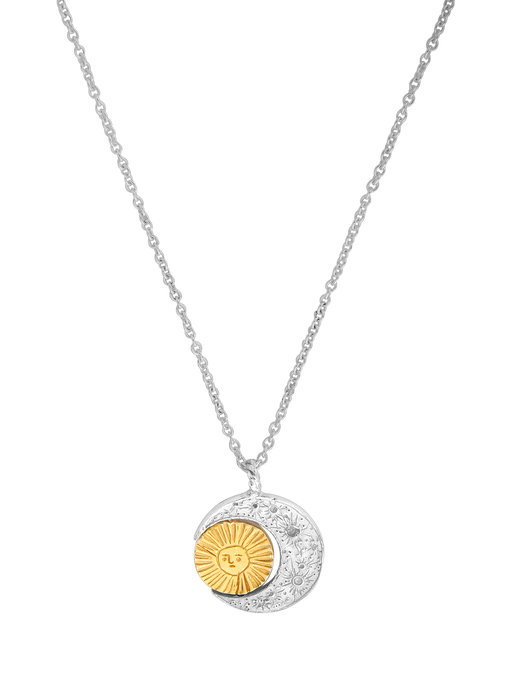 Crescent moon & gold sun/moon necklace silver x gold photo