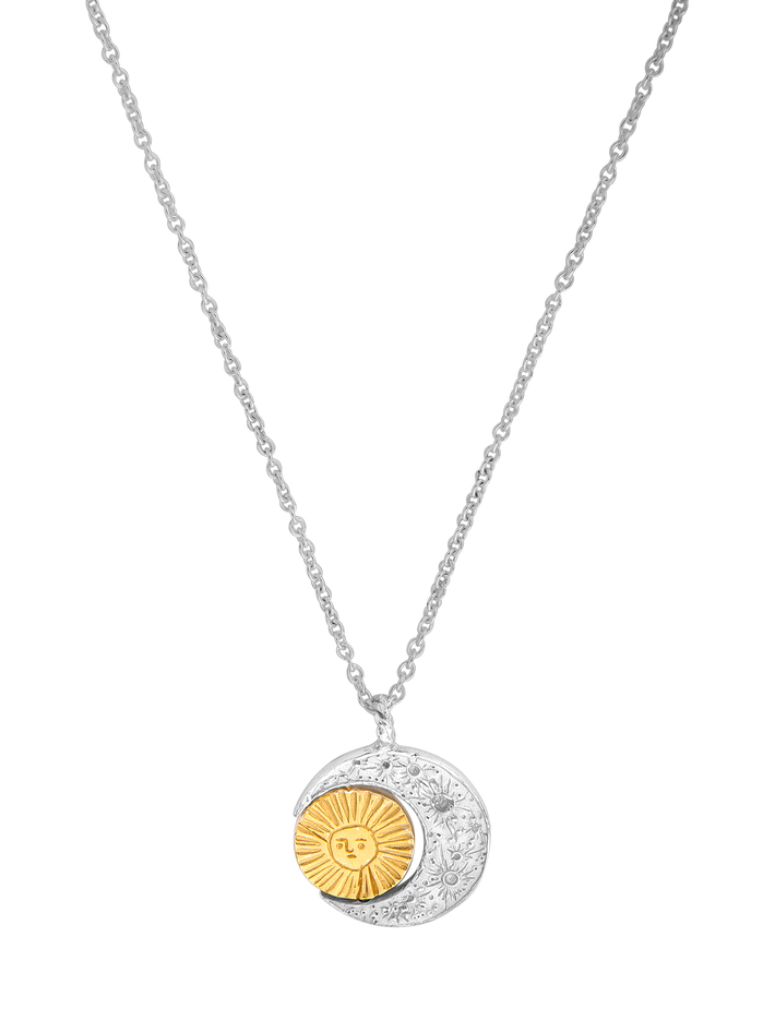 Crescent moon & gold sun/moon necklace silver x gold