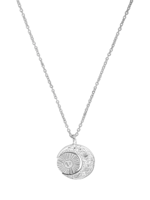 Crescent moon & sun/moon necklace silver photo