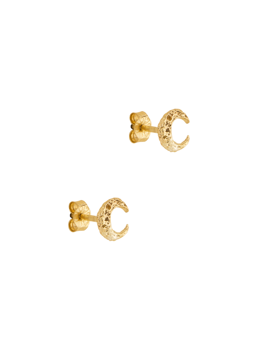 Micro crescent moon stud earrings gold photo