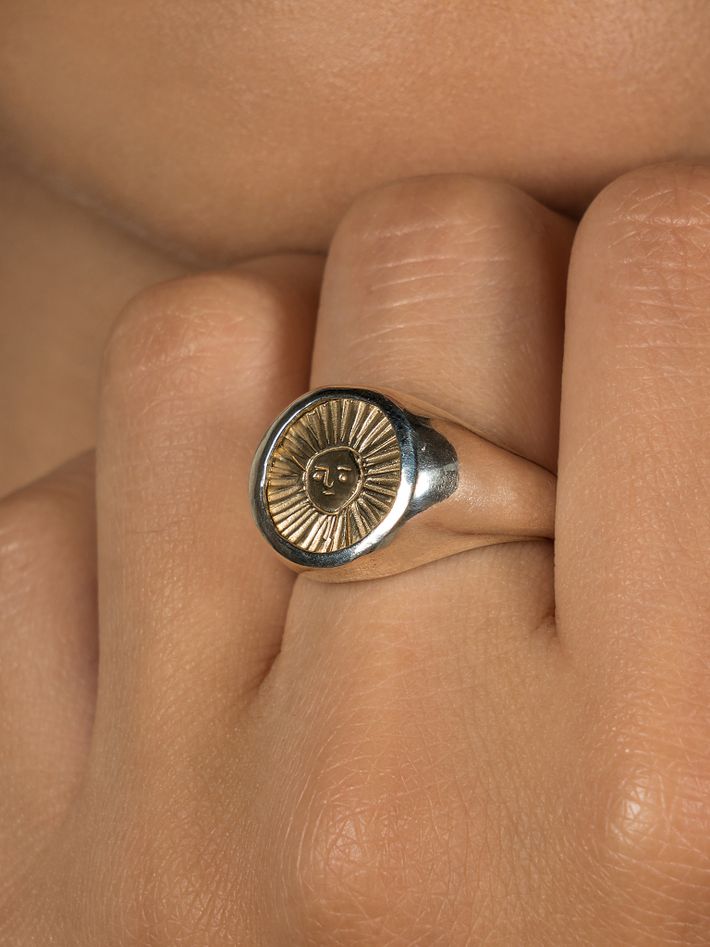 Sun signet ring silver x 9k gold