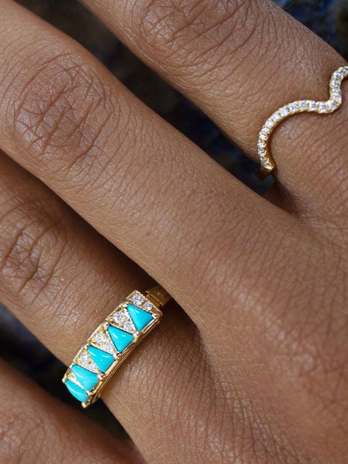 Turquoise five triangle ring by Mociun