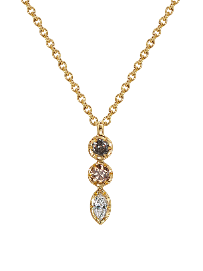 Flower set diamond three stone necklace 