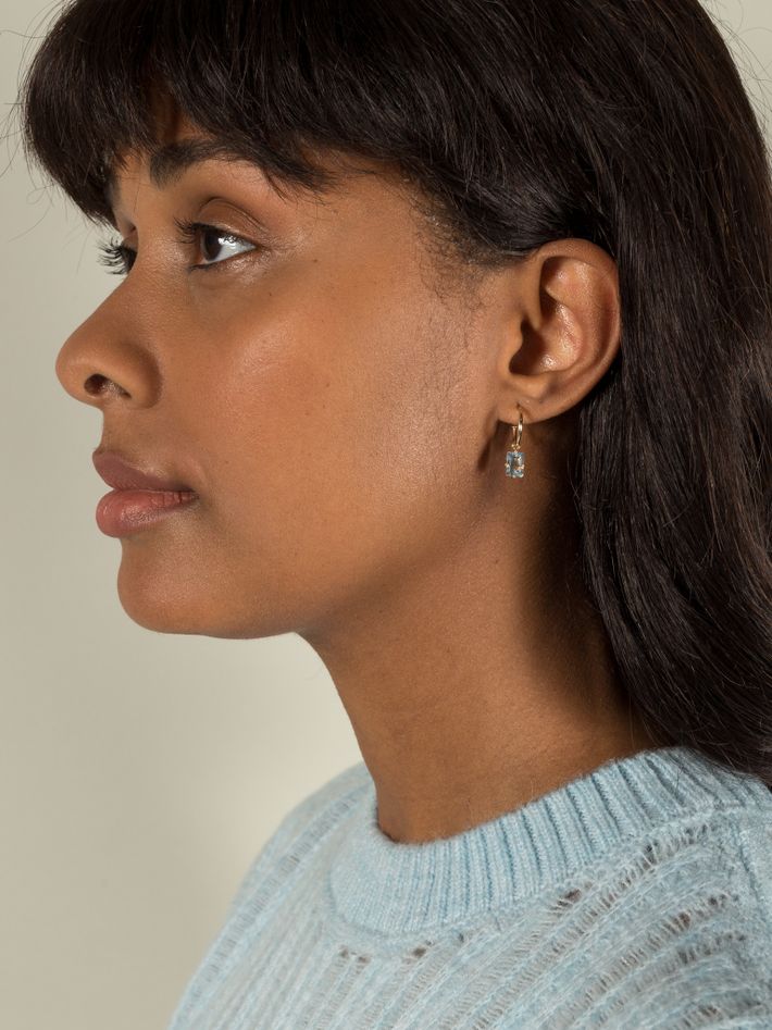 Petite creole blue topaz earring