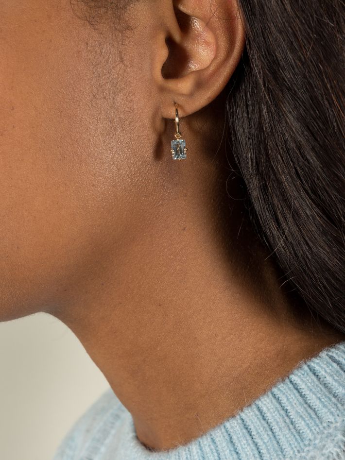 Petite creole blue topaz earring