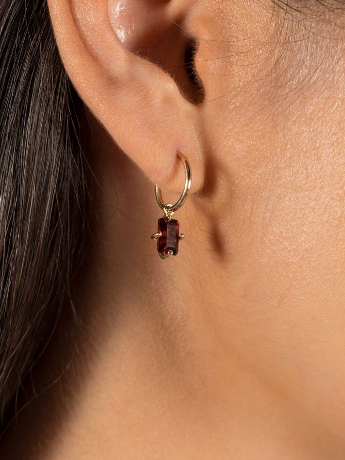 Petite creole rhodolite earring