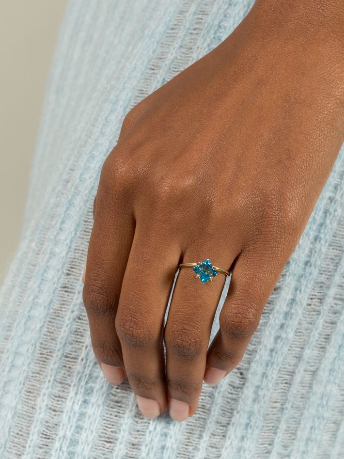 Square blue topaz ring